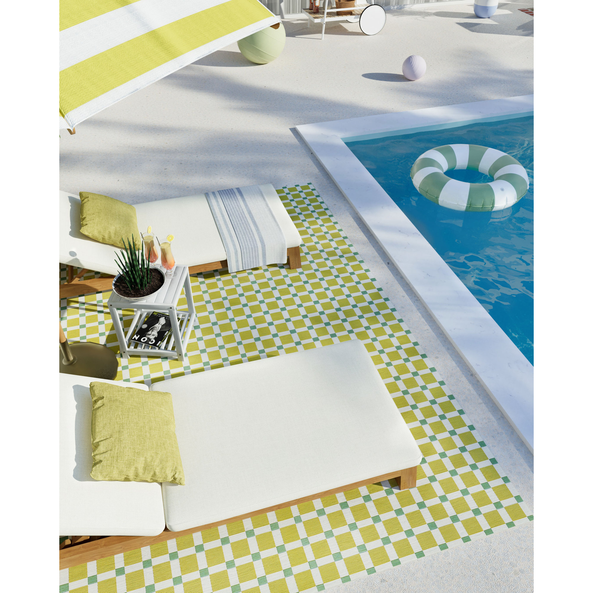 Icon Geometric Indoor Outdoor Green Rug, Runner 2'8" x 8'