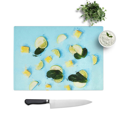 Glass Mint Lime Pineapple & Apple in Abstract Chopping Board