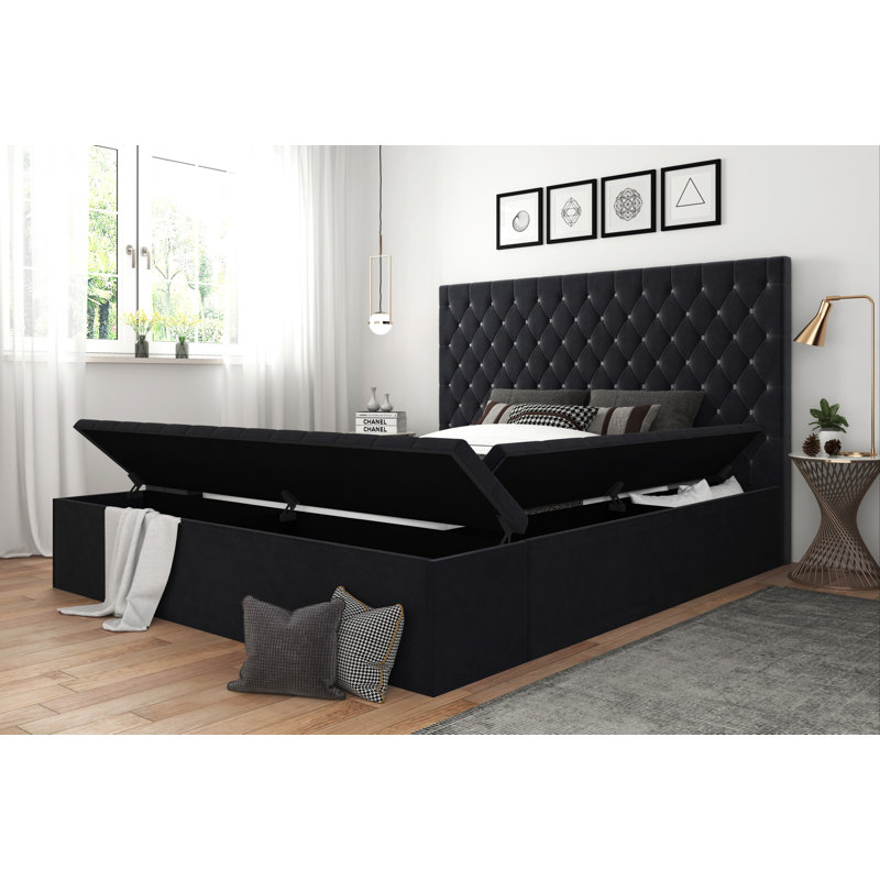 Lit plateforme tapissier Zaniyah, Noir, Grand