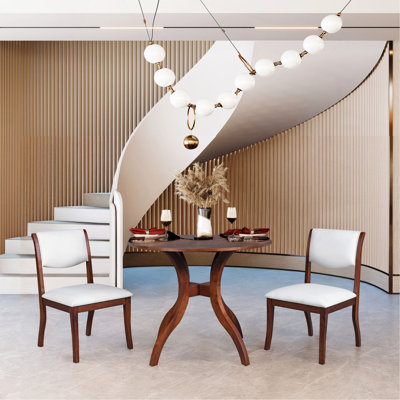 Dining Table Set:39.4" Round Table + 2 Chairs