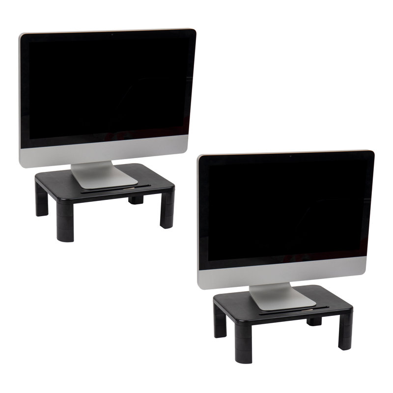 Adjustable Black Plastic Monitor Stands, Set of 2