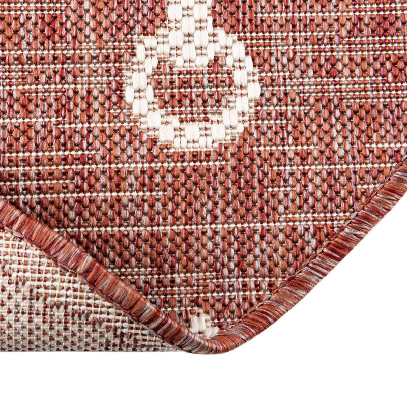 Tapis d'intérieur / extérieur en plastique tissé à la machine en rouge / ivoire, Rond 10 pi