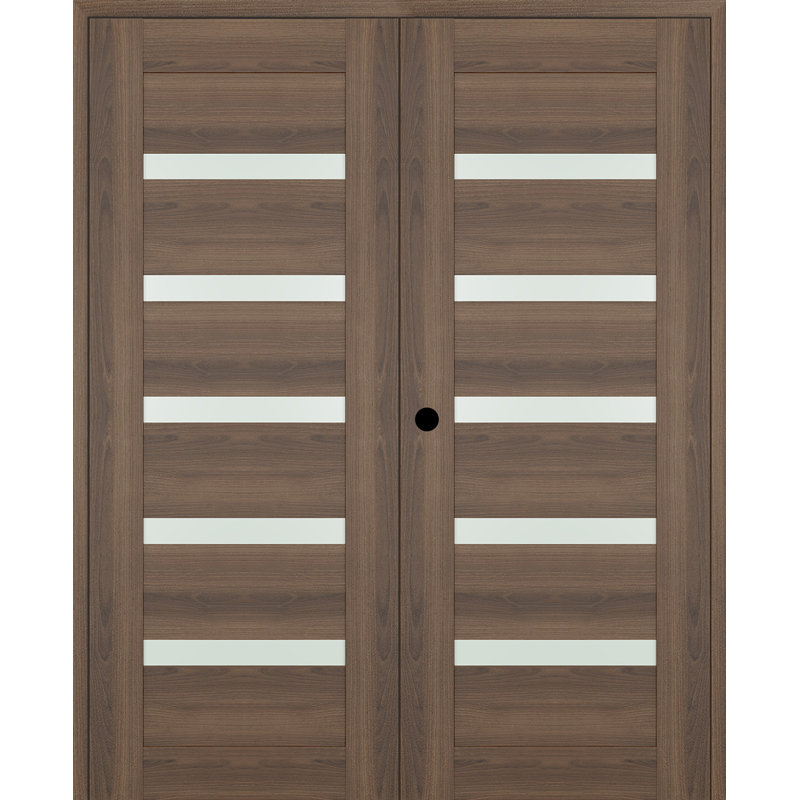 Paneled Manufactured Wood Prefinished French Doors, Right, Pecan Nutwood, 59.5" x 79.37"