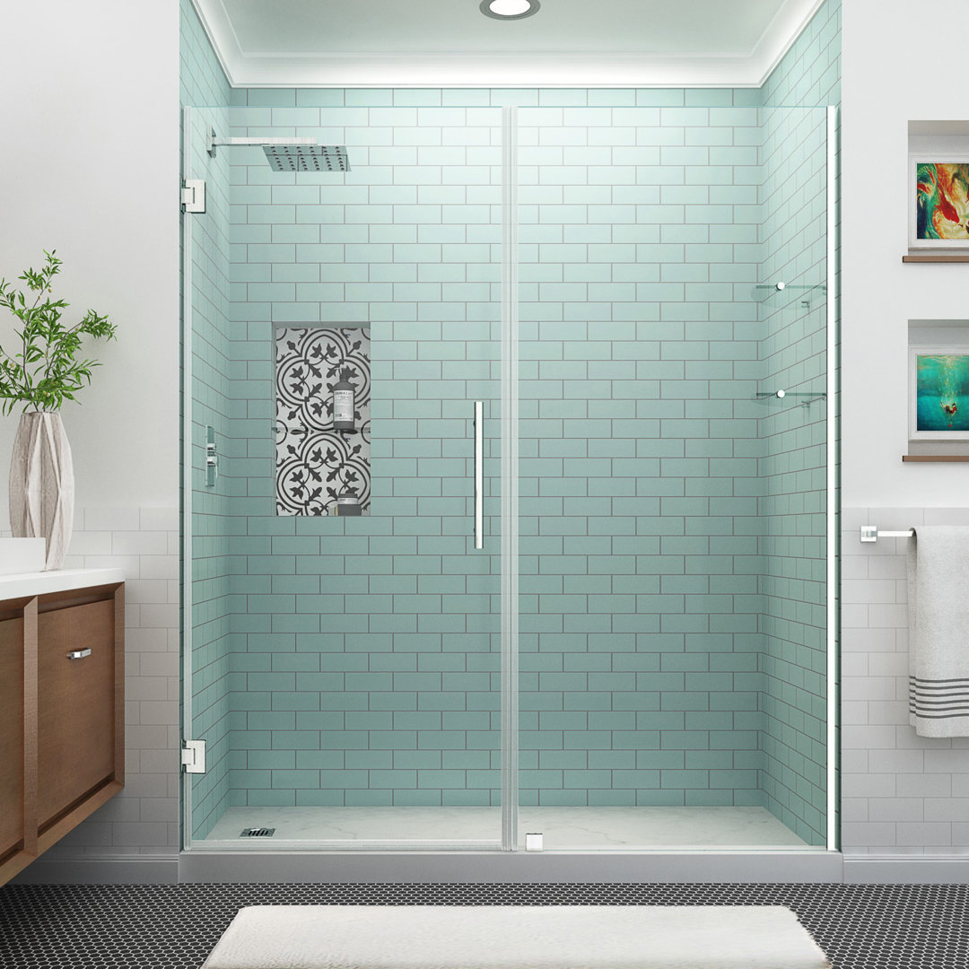 Belmore GS 73.25" - 74.25" W x 72" H Hinged Frameless Shower Door Aston Glass