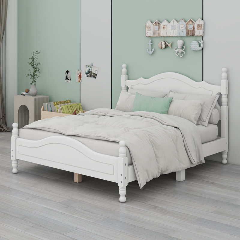 Base de lit plateforme en bois, Lit double, blanc