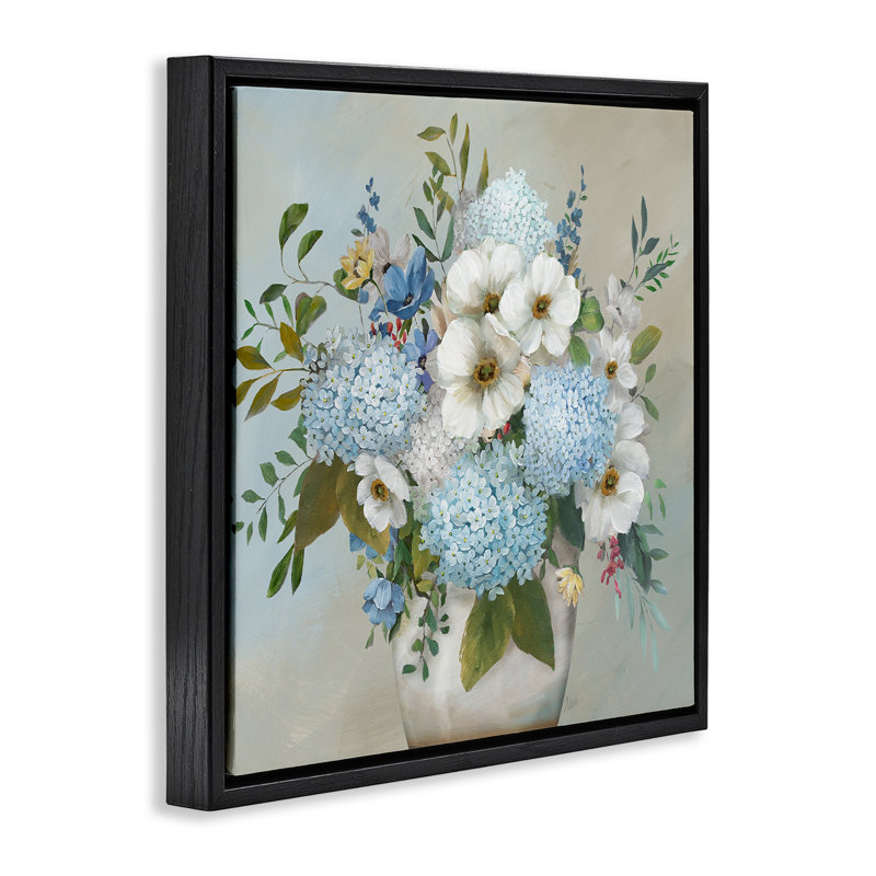 Art mural sur toile Wild Hydrangea & Magnolias, design par Nan, Cadre flottant noir de jais, H 18 po x l 18 po