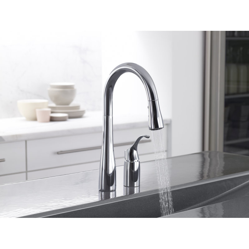 Simplice Pull-down Bar Sink Faucet with Three-function Sprayhead, Vibrant Stainless