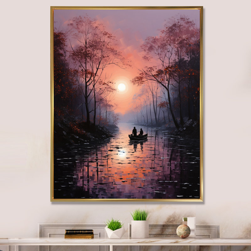 Canal Mystical Journey Pointillism I sur toile, H 20 po x l 12 po x P 1 po, Cadre flottant doré