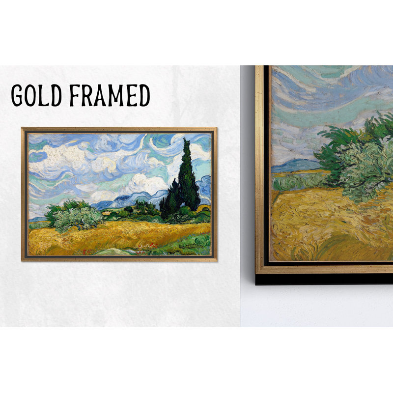 Toile imprimée: Art mural champ de blé avec cyprès Van Gogh, 1P or encadré, 27,6 po H x 39,4 po l