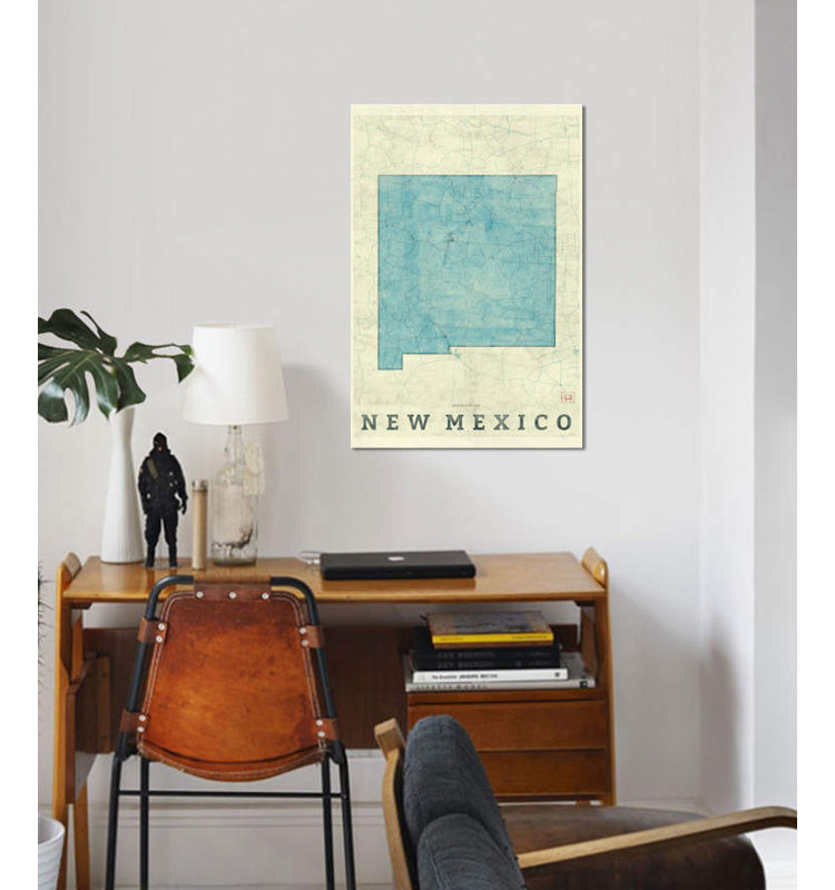 «New Mexico Map», impression sur toile, H 26 po x l 18 po x P 1,5 po, Toile tendue, Pas de tapis