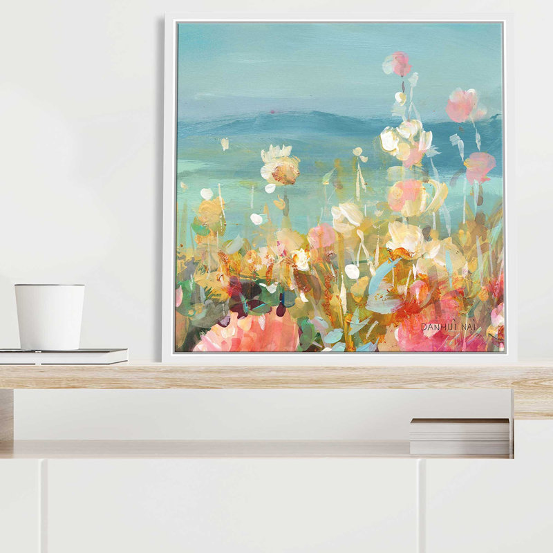 Coastal Dahlias Crop II - Peinture, L 21,5 po x H 21,5 po, Cadre blanc