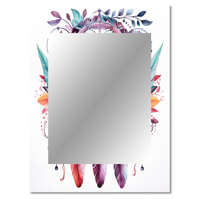 Purple Boho Dreamcatcher Watercolor - Dreamcatcher Large Mirror, Traditional Decorative Wall Mirror, Printed Metal Art