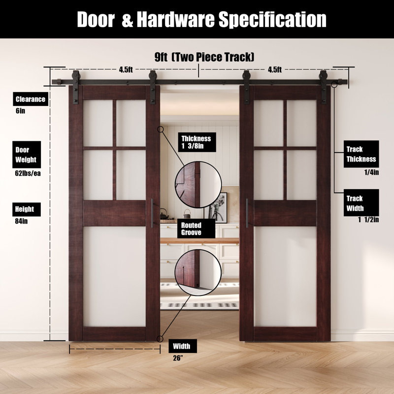 Portes de grange en verre givré non assemblé et fini 26 pouces x 84 pouces Homacer Double 26 po x 84 po Homacer