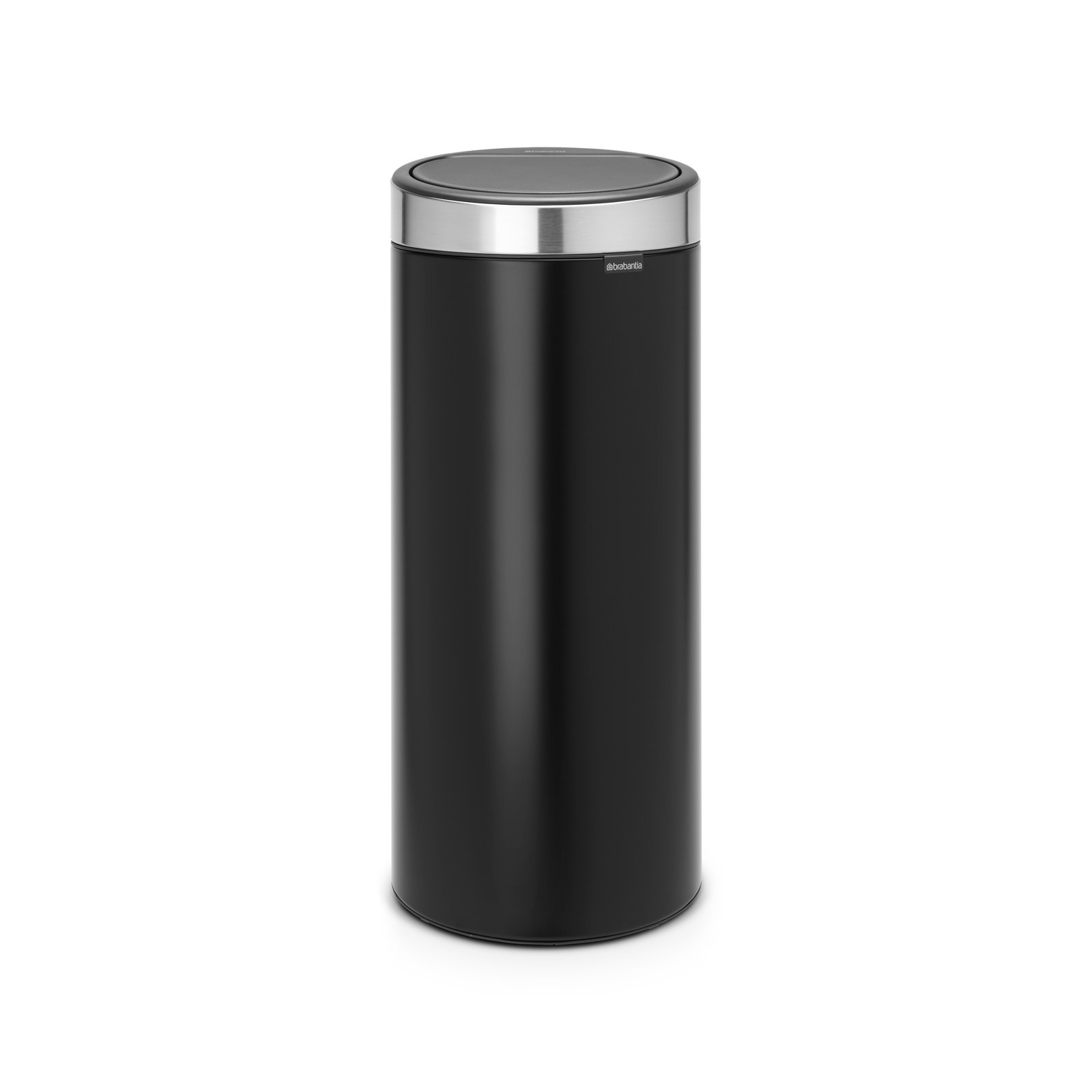 Brabantia 8 Gallon Touch Top Trash Can, Matte Black/Silver