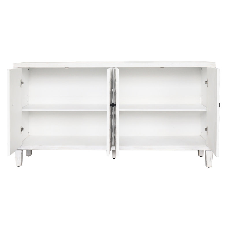 Buffet d'appoint 4 portes en bois, rangement pour buffet blanc délavé. Pour différents espaces tels que le salon, le vestibule, le couloir, le bureau, la cuisine et la salle à manger. Tablettes réglables. Robuste.