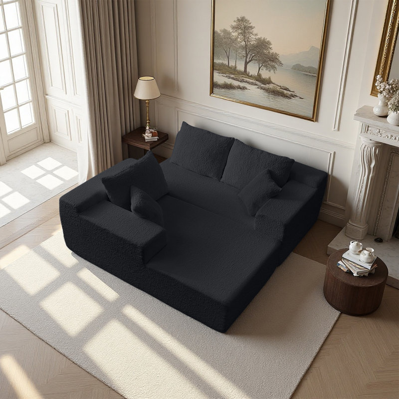 Canapé modulaire 104 po avec méridienne en L 104 po, canapé modulaire moderne avec assise profonde, canapé rembourré pour la chambre à coucher du salon, aucun assemblage requis, noir (tissu chenille innovant)