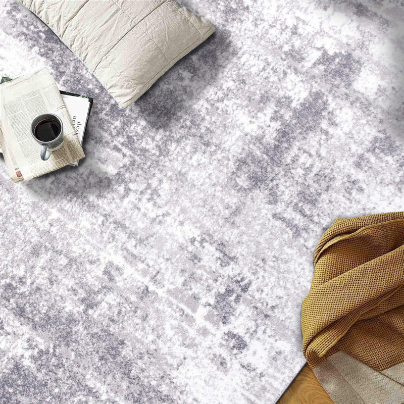 Willington Abstract White/Gray Area Rug, Rectangle 7'10" x 10'