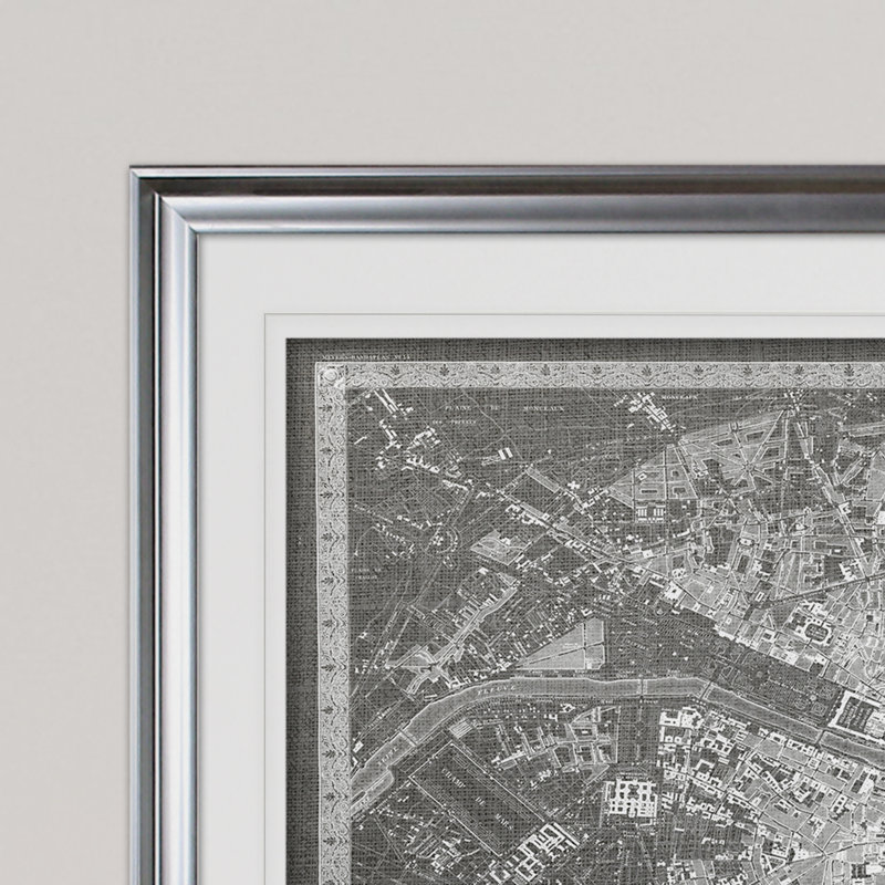 « rétro paris map map », impression, Argent, H 31 po x l 43 po x P 1,5 po