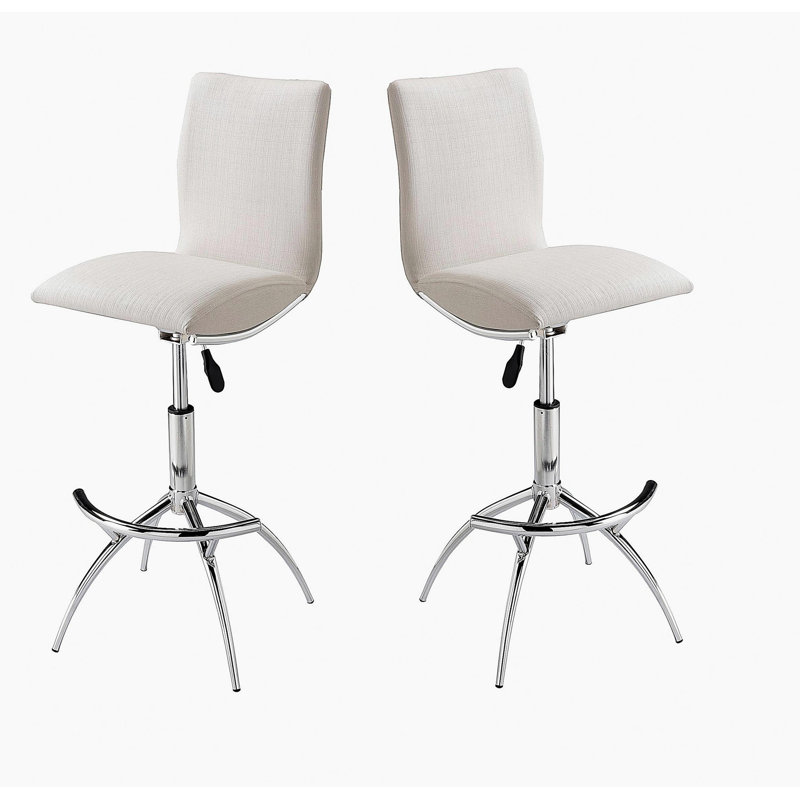 Tabouret de bar moderne en cuir texturé / chrome à hauteur réglable blanc doux