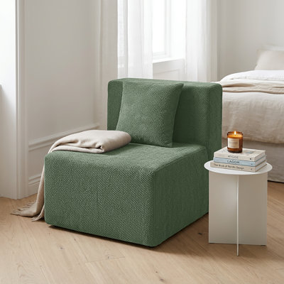 Fauteuil modulaire sans accoudoirs en chenille de 35 po de style moderne Horgan, siège d'appoint en mousse à compression et siège simple sans siège