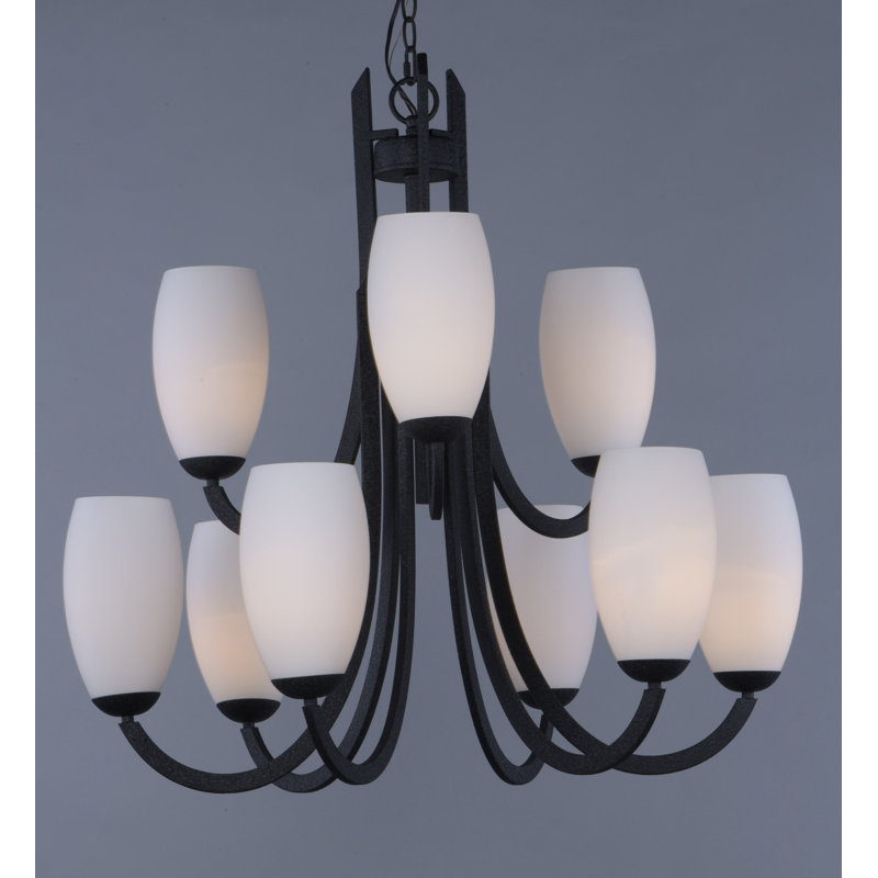 Lustre à niveaux 9 lumières Fudo, Noir texturé