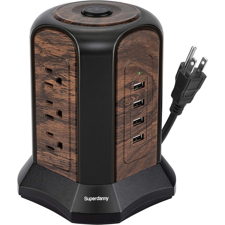 Power Strips Tower 12 Outlets Surge Protector with 4 USB Port and 10ft  Extension Cord, Black