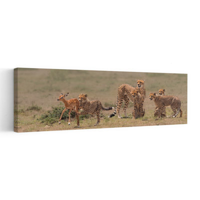 Cheetah Family Hunt by Yun Wang - Wrapped Canvas Panoramic Print