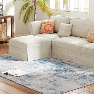 Tapis bicolore en chenille bleue - sensation douce et moelleuse, contraste moderne et calme pour les salons / chambres à coucher