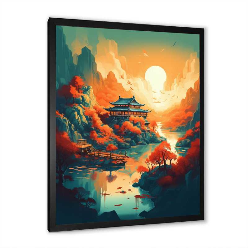 «Mountain Top Asian Inspired Home IV», reproduction sur toile, H 40 po x l 30 po x P 1,5 po, Cadre simple noir