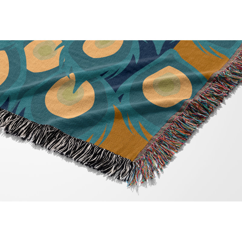 Jeté en mélange de coton Nivo Peacock, L 70 po x l 50 po, Bleu turquoise foncé
