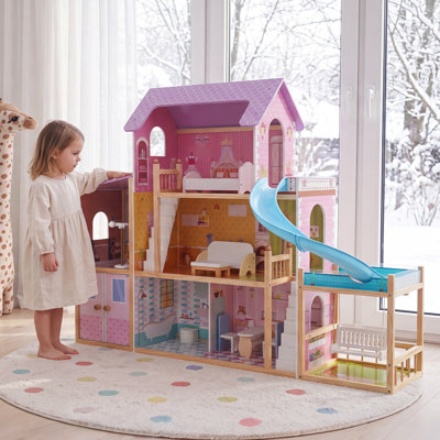 Grande maison de poupée en bois pour poupées de 12 pouces avec piscine et garage, Edubebo