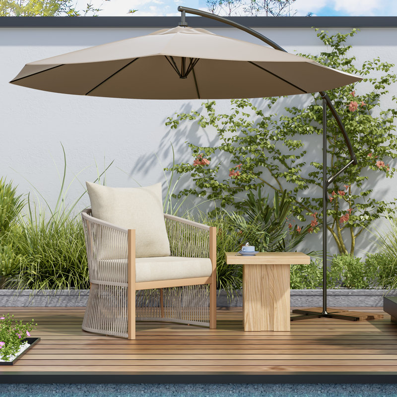 Carolene Curved Aluminum Lounge Chair With Cushions, Natural/Beige