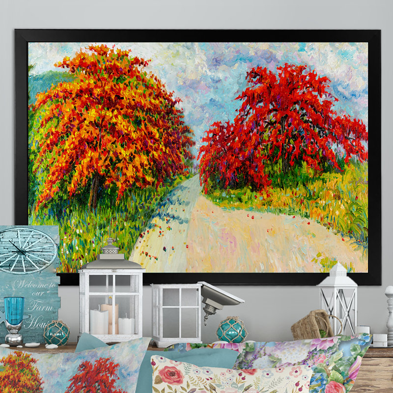 Arbre d'automne coloré V - reproduction sur toile, Cadre noir, H 8 po x l 12 po x P 1 po