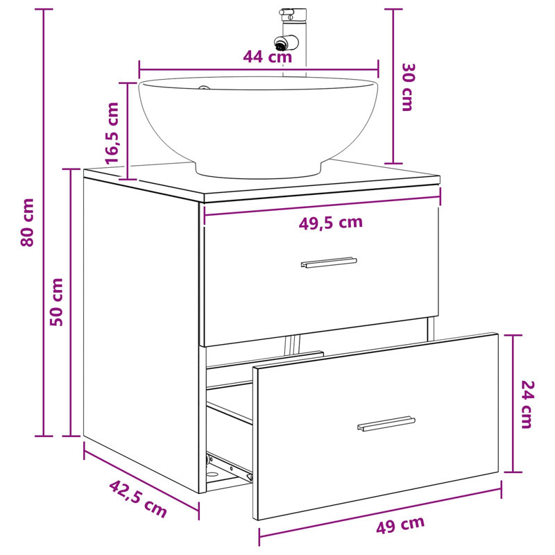 Single Bathroom Vanity with Ceramic Basin, Sonoma Oak