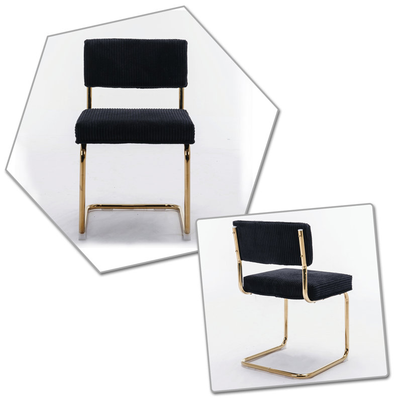 Chaise parsons en métal Ralpha, Velours côtelé noir