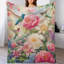 Jeté en flanelle de luxe avec colibris, fleurs, pivoines et lys-128845447