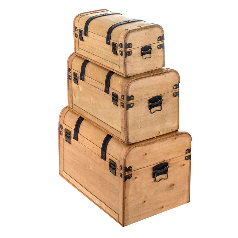Appel 3 Piece Wooden Decorative Trunk Set