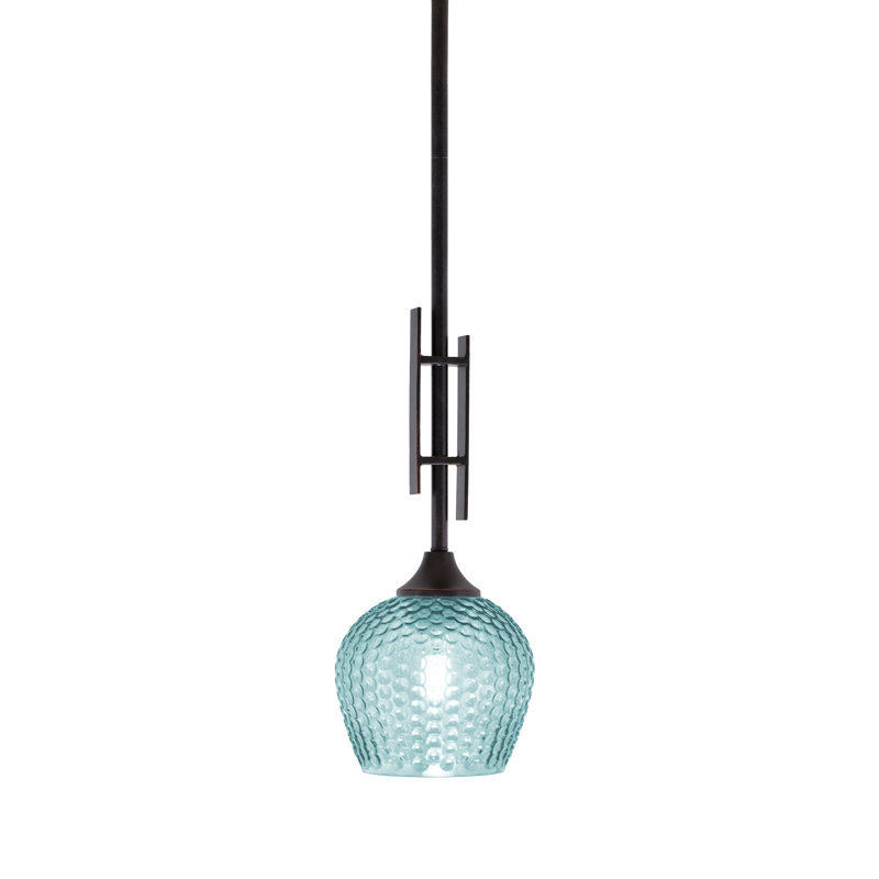 Mini-luminaire suspendu avec tige en verre Uptowne, Turquoise