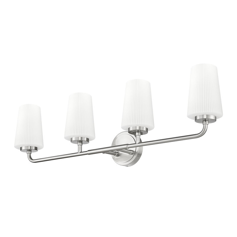 Coiffeuse Mathieson, H 9,5 po x l 32 po x P 6,5 po, Nickel brossé, Quatre lumières