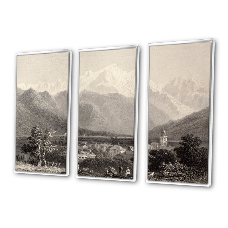 Ensemble de 3 impressions monochromes sur toile Mont Blanc, H 32 po x l 48 po x P 1 po, Blanc