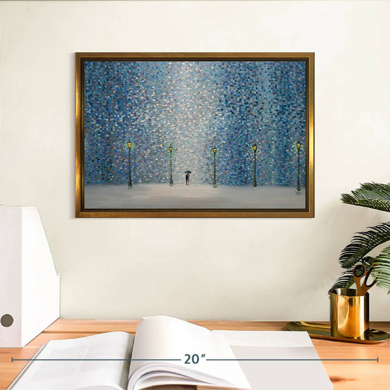 Baiser sous la pluie, Cadre flottant doré, 13 po x 9 po