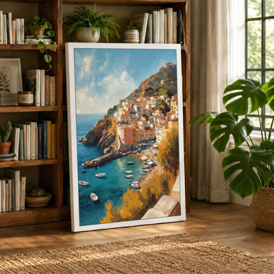Clifftop Village by the Sea Coastal - Wrapped Canvas