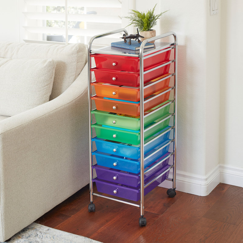 ECR4Kids 10-Drawer Everyday Mobile Storage Utility Cart, Craft Organizer, Assorted