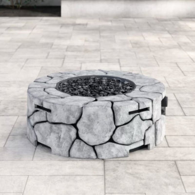 40000 Outdoor Fire Pit Burner - 8-Hour Burn, Fiber Reinforced Concrete, Stainless Steel Inner Burner, Propane/Natural Gas, Gray Fireplace With Area,