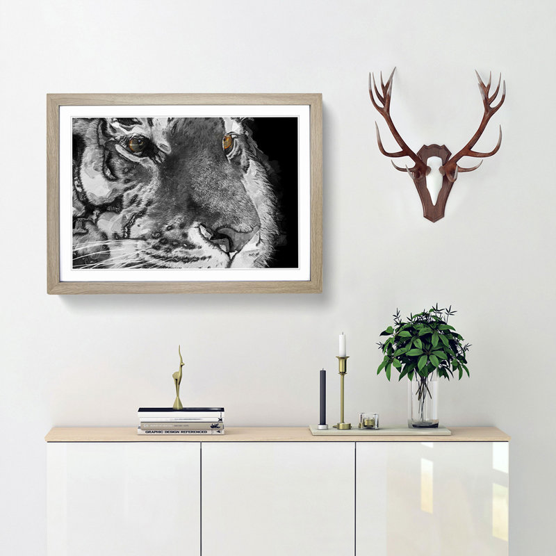 Eyes of the Tiger in Abstract - Picture Frame Graphic Art Print, Oak Framed, 48cm H x 65cm W x 2cm D