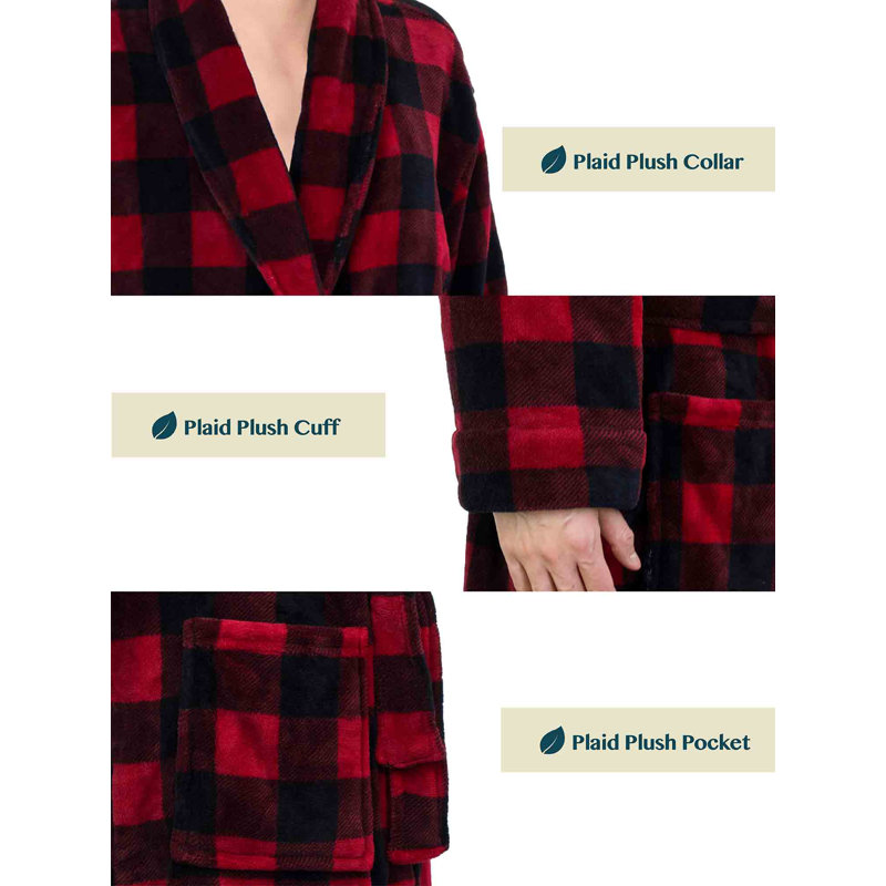 Red and Black Plaid Fleece Mid-Calf Bathrobe
