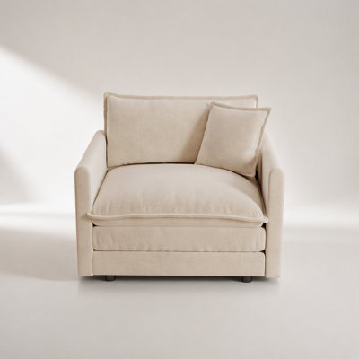 Comfy Deep Single Seat Sofa Upholstered Reading Armchair with Chenille Fabric and Toss Pillow for Living Room