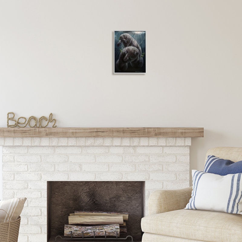 Au-511-Giclee " Snack Time Manatees Underwater " by Linda Thompson, 11" W x 14" H x 1.5" D, Farmhouse Grey Framed Giclee