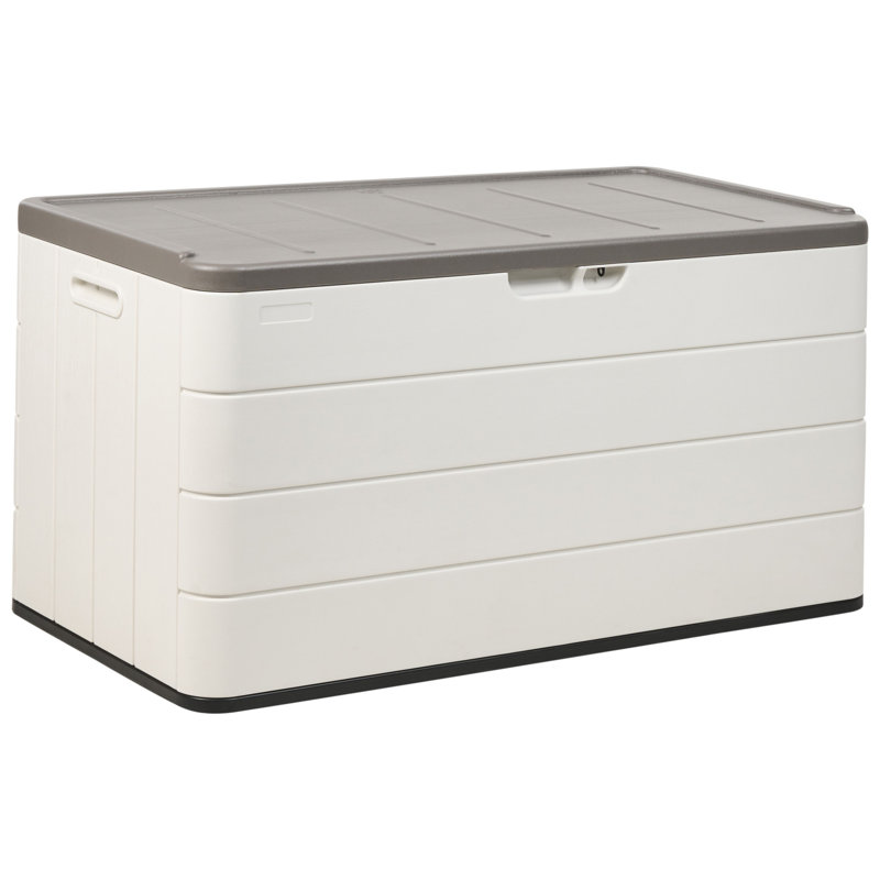 17 Stories 116cm W 420L Polyethylene Plastic Lockable Storage Bench, White/Grey