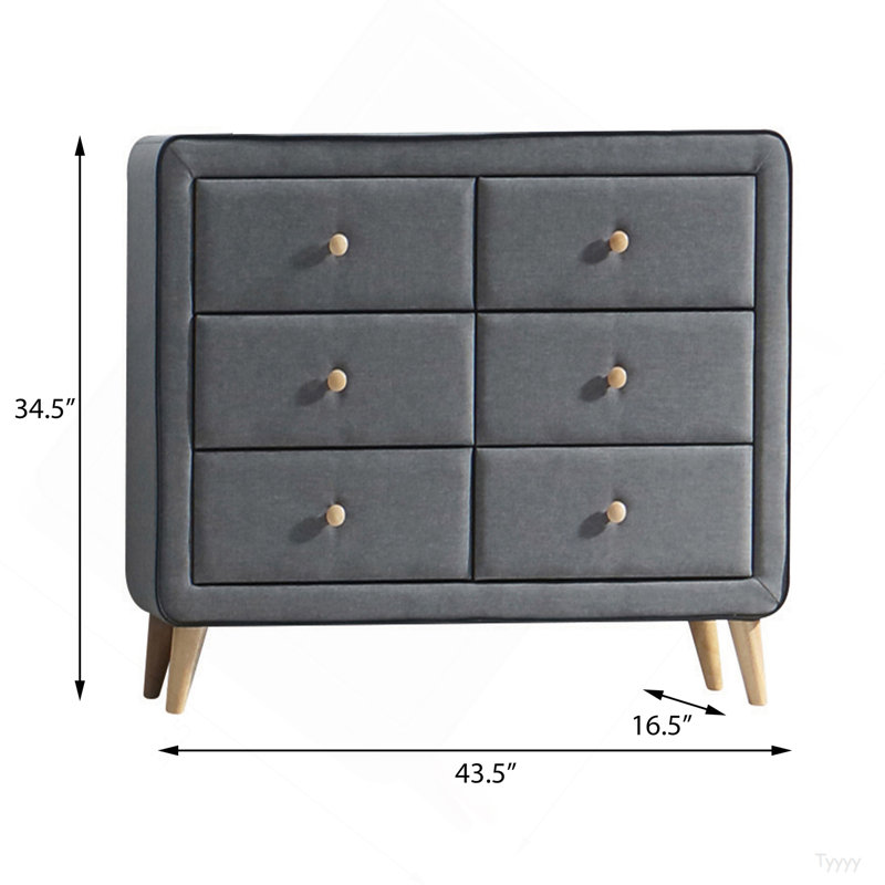 Commode double tapissier gris clair à 6 tiroirs